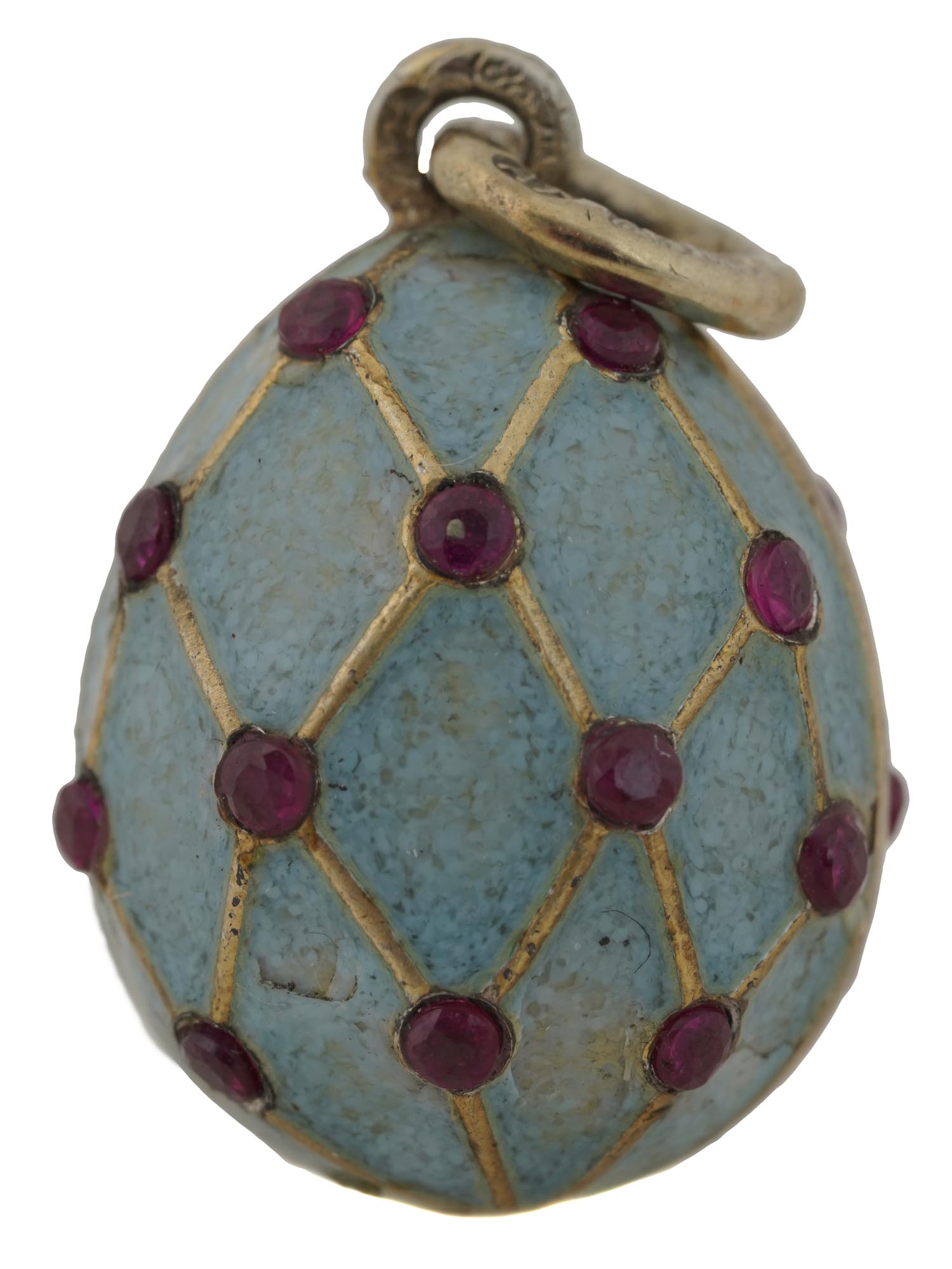 RUSSIAN GILT SILVER CLOISONNE ENAMEL EGG PENDANT PIC-0